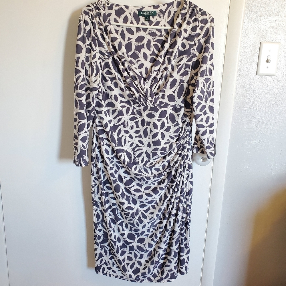 Ralph Lauren Faux Wrap 3/4 Sleeve Strech V Neck Dress